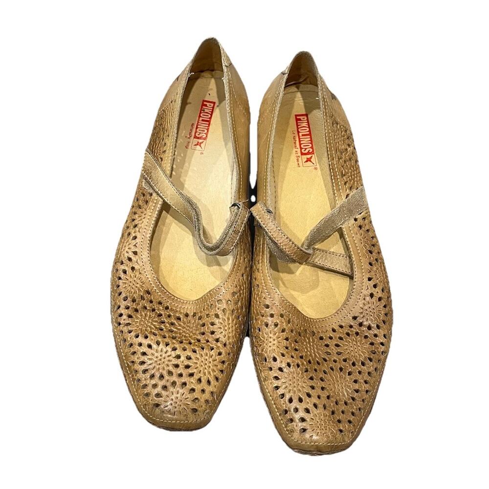 PIKOLINOS Women's Tan Perforated Leather Mary Jane Flats - Picture 2 of 7